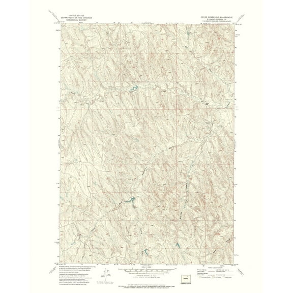 Topographical Map - Coyer Reservoir Wyoming Quad - USGS 1972 - 23 x 28.87 - Vintage Wall Art