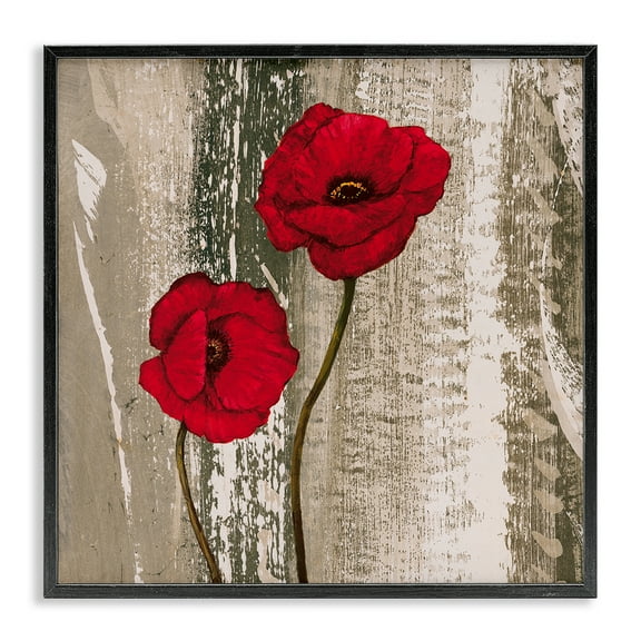 Stupell Industries Rustic Red Anemones Plants & Flowers Painting Black Framed Art Print Wall Art, 12 x 12