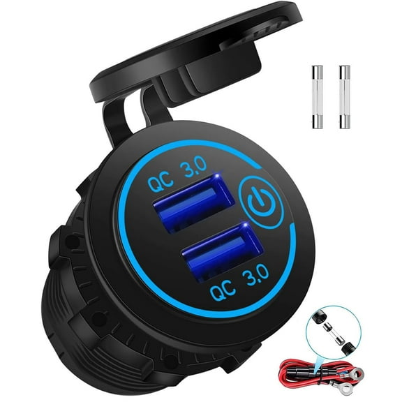 Quad-Port 12V USB Outlet with Switch & LED - 78W Dual QC3.0 & Dual PD3.0 USB C Car Charger Socket for RV Motorcycle Marine Truck Golf Cart Boat Accessories