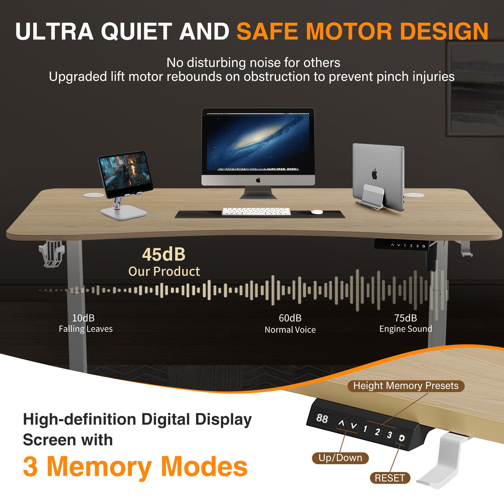 Standing Desk Adjustable Height- 48 x 24 Inches Whole Piece Desktop Stand Up Desk, Electric Standing Desk, Sit to Stand Desk for Home Office Computer Desk, Wood