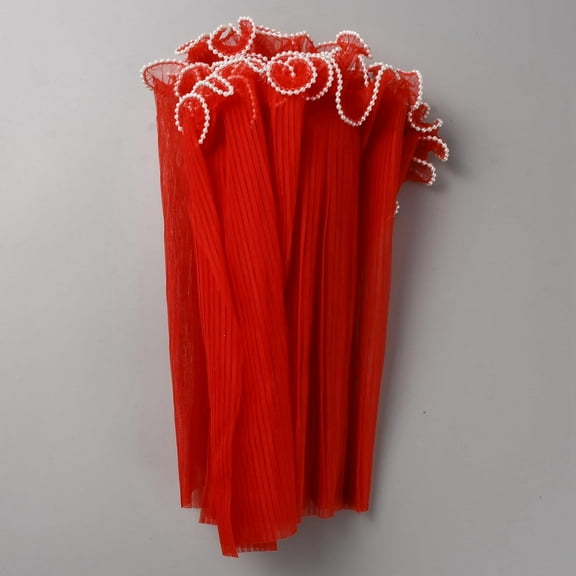 3.8 Yards Polyester Pleated Lace Trim Ruffled Lace Ribbon with Plastic Pearl Edge for Bouquet Decor Red 10-5/8 inch(270mm) about 3.8 yards(3.5m)/pc