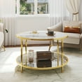 thumbnail image 5 of DWVO White Marble Round Coffee Table, Mid-Century Modern Glass Center Table with Storage for Living Room, 5 of 7