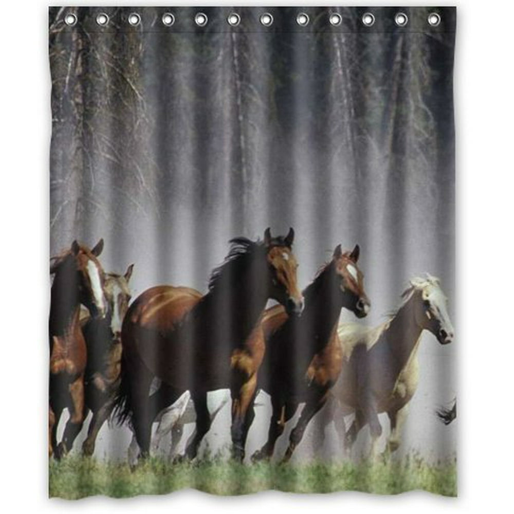 HelloDecor Wild Running Horses Shower Curtain Polyester Fabric Bathroom
