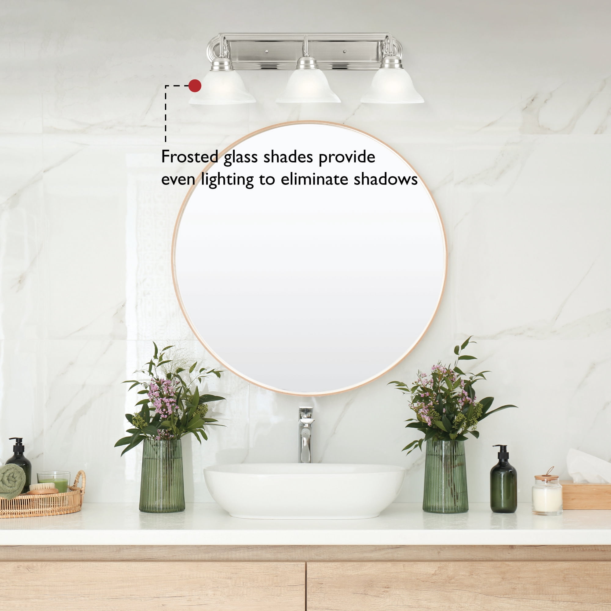 Design House Millbridge Transitional 3-Light Satin Nickel Vanity Light with Frosted Glass