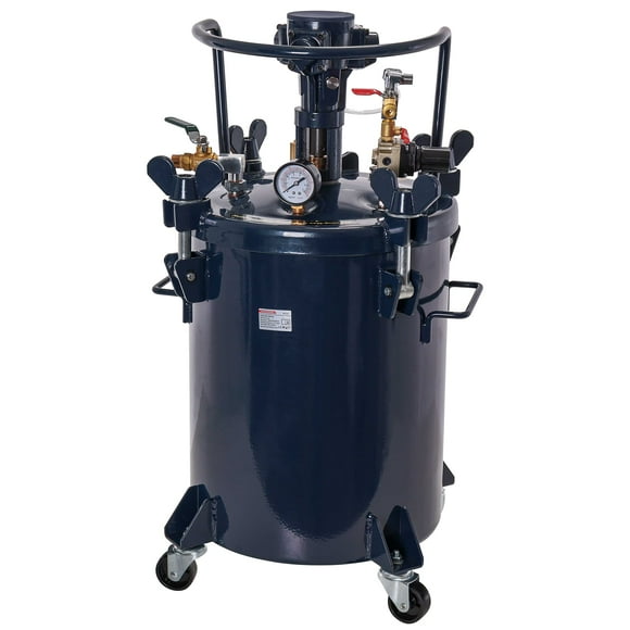 TCP Global 8 Gallon - (30 Liter) Pressure Pot Paint Tank: Heavy Duty Solid Steel, Clamp on Lid with Air-Powered Mixing Agitator, Regulator & Pressure Gauge - Ideal for Large Volume Painting & Autobody