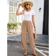 thumbnail image 2 of Chiclily Women's High Waisted Palazzo Pants Casual Loose Light Khaki Wide Leg Trousers with Pockets Drawstring Flowy Pants, Size L, 2 of 7