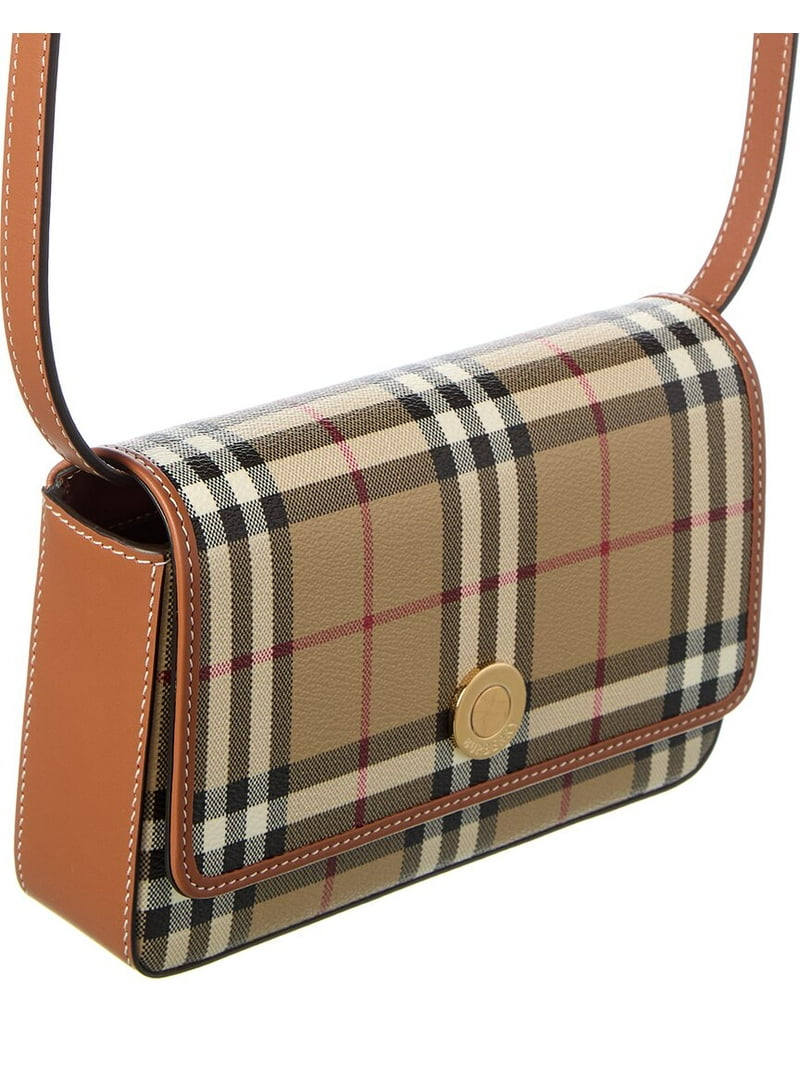 Burberry Check E-Canvas & Leather Crossbody, Brown - Walmart.com