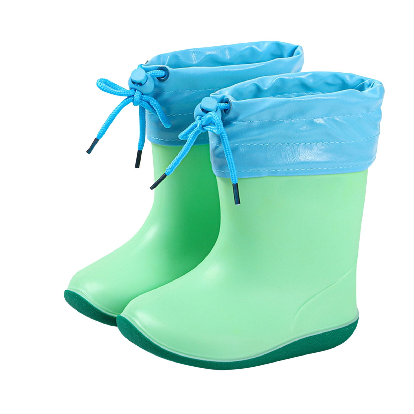 Hinvhai Rain Boots for Childrens Girls Boys ,Casual Lightweight Solid Color Waterproof Non Slip Rubber Sole Rain Boots Green 8 Years(31)