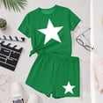 thumbnail image 5 of ITSAME Girls Outfits 2-Piece, Star Print Crewneck T-Shirts and Shorts Summer Loose Casual Clothes Set Green Size 3-4, 5 of 8