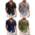 thumbnail image 5 of Hanerdun Men Short Sleeve Shirts Male Linen Tops Casual Button Up Blouse Black L, 5 of 5
