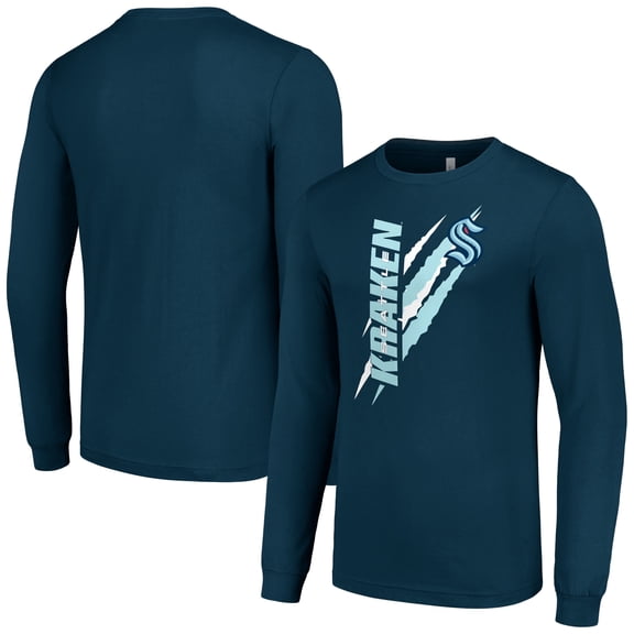 Men's Starter Deep Sea Blue Seattle Kraken Color Scratch Long-Sleeve T-Shirt