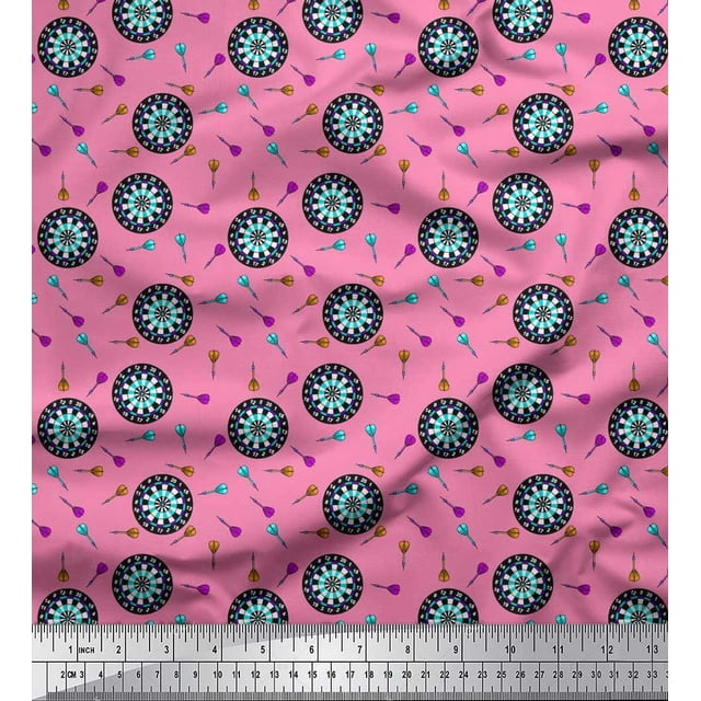Soimoi Rayon Crepe Fabric Dart Board Sports Print Fabric by Yard 46 Inch Wide