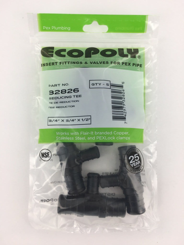PEX Reducing Tee 3/4' x 3/4' x 1/2' 5-Pack