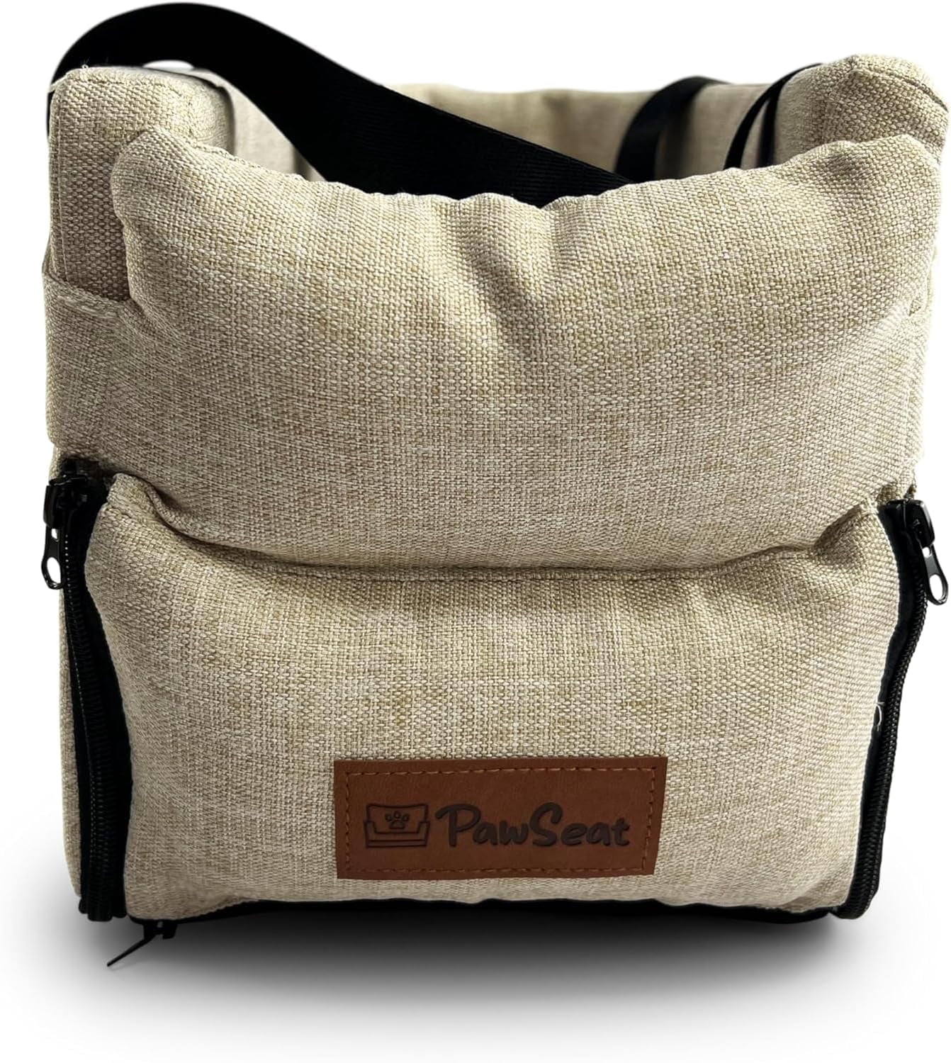 Center Console Dog Car  for Small Dogs 5-13Lbs with Safety Belt and Storage Pockets - Beige Woven