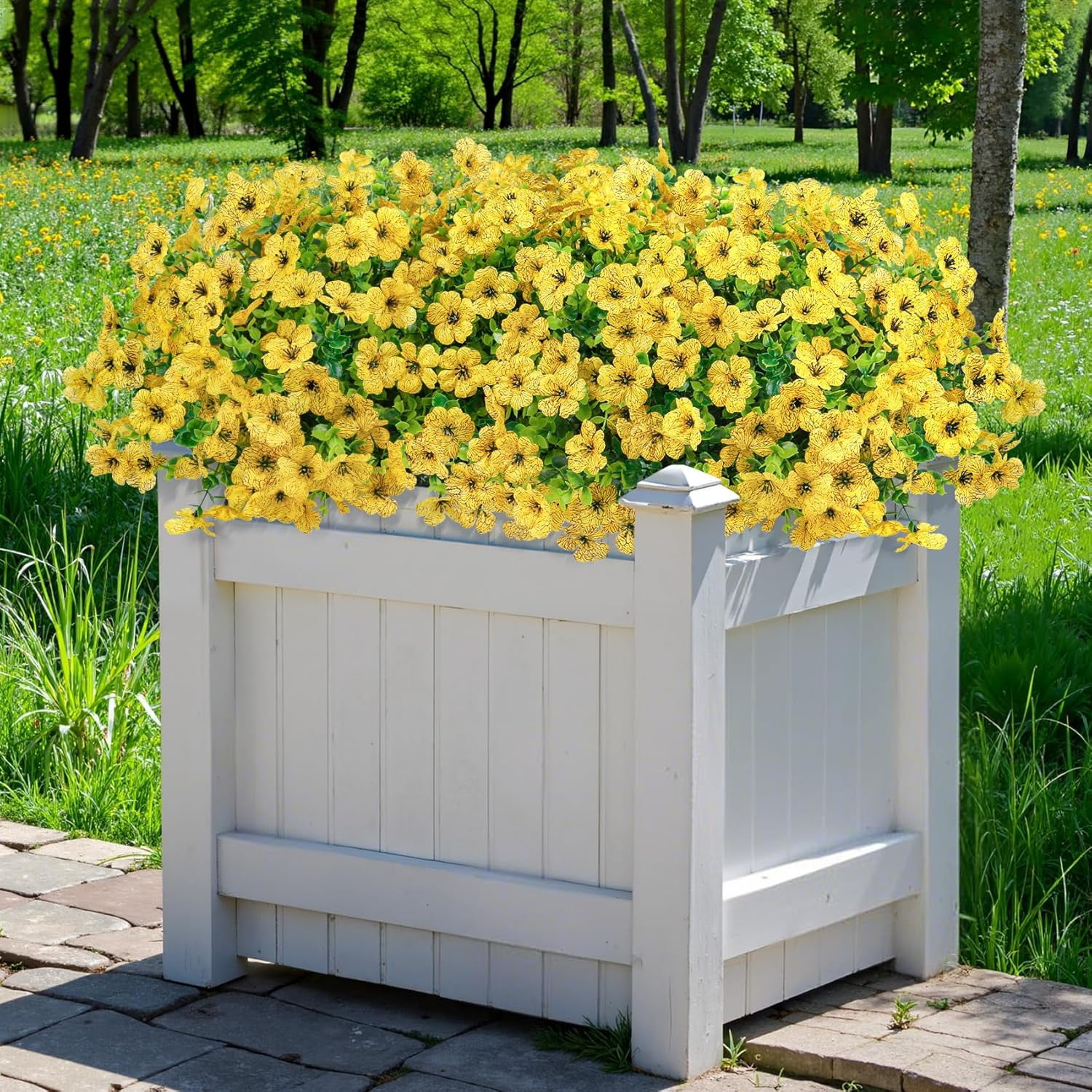 UU&T 24 Bundles Artificial Flowers, Fake Silk Flowers UV Resistant Faux Plastic Plants for Spring Summer Garden Porch Home Indoor Outdoor Decoration, Yellow