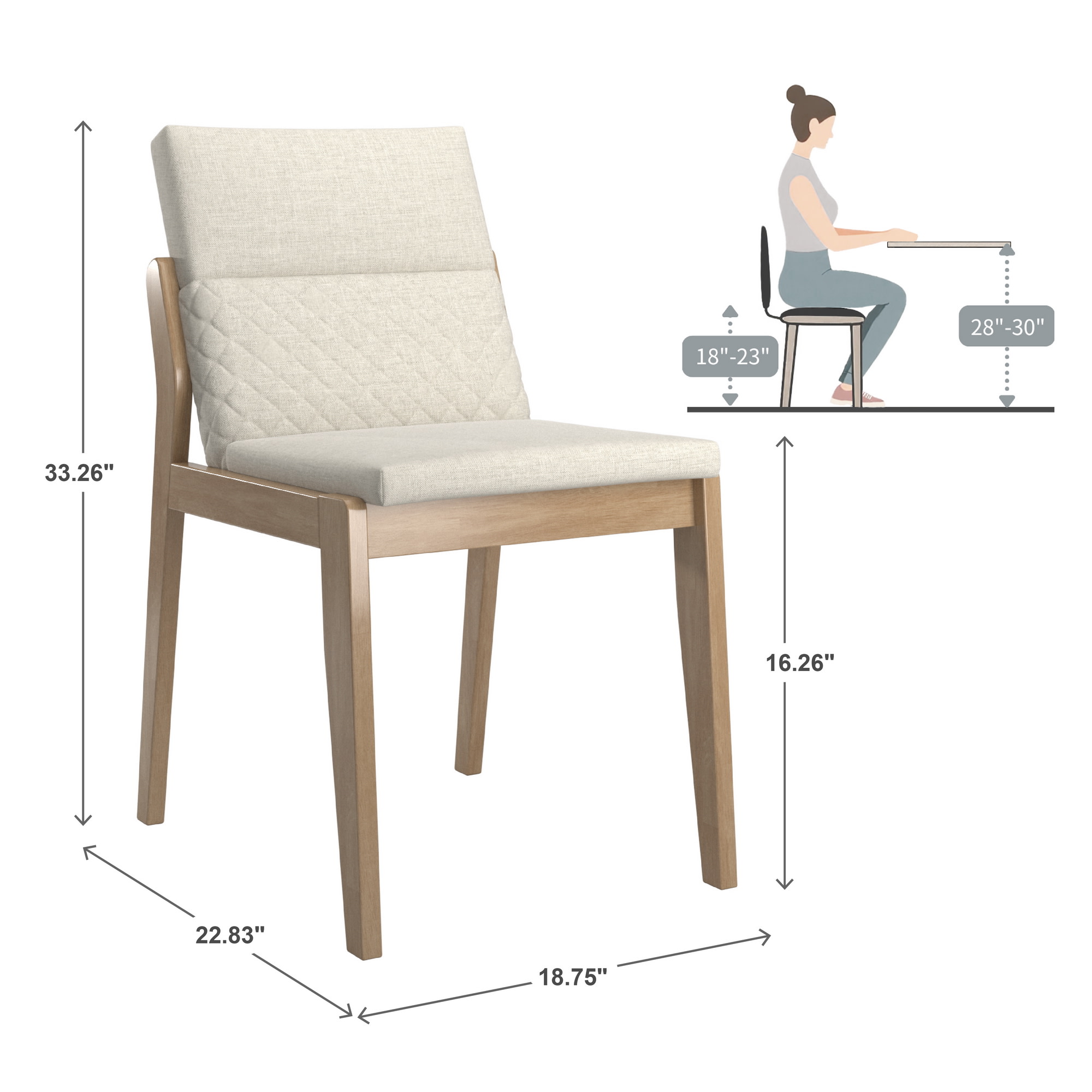 Weston Home Vagar Beige Linen Wood Dining Chairs, Natural Finish (Set of 2)