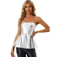 thumbnail image 1 of Camiseta sin Tirantes para Mujer Brillante Metálico Sexy Fiesta Clubwear Peplum Blusa Plata M, 1 of 5