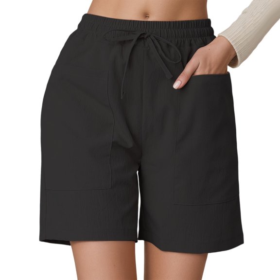 xingwang Clearance Shorts for Women High Waisted,plus size Shorts High Waist With Elastic Waistband With 2 Side Pockets Breathable Casual Loose Beach Summer Shorts plus size Clothing Black L