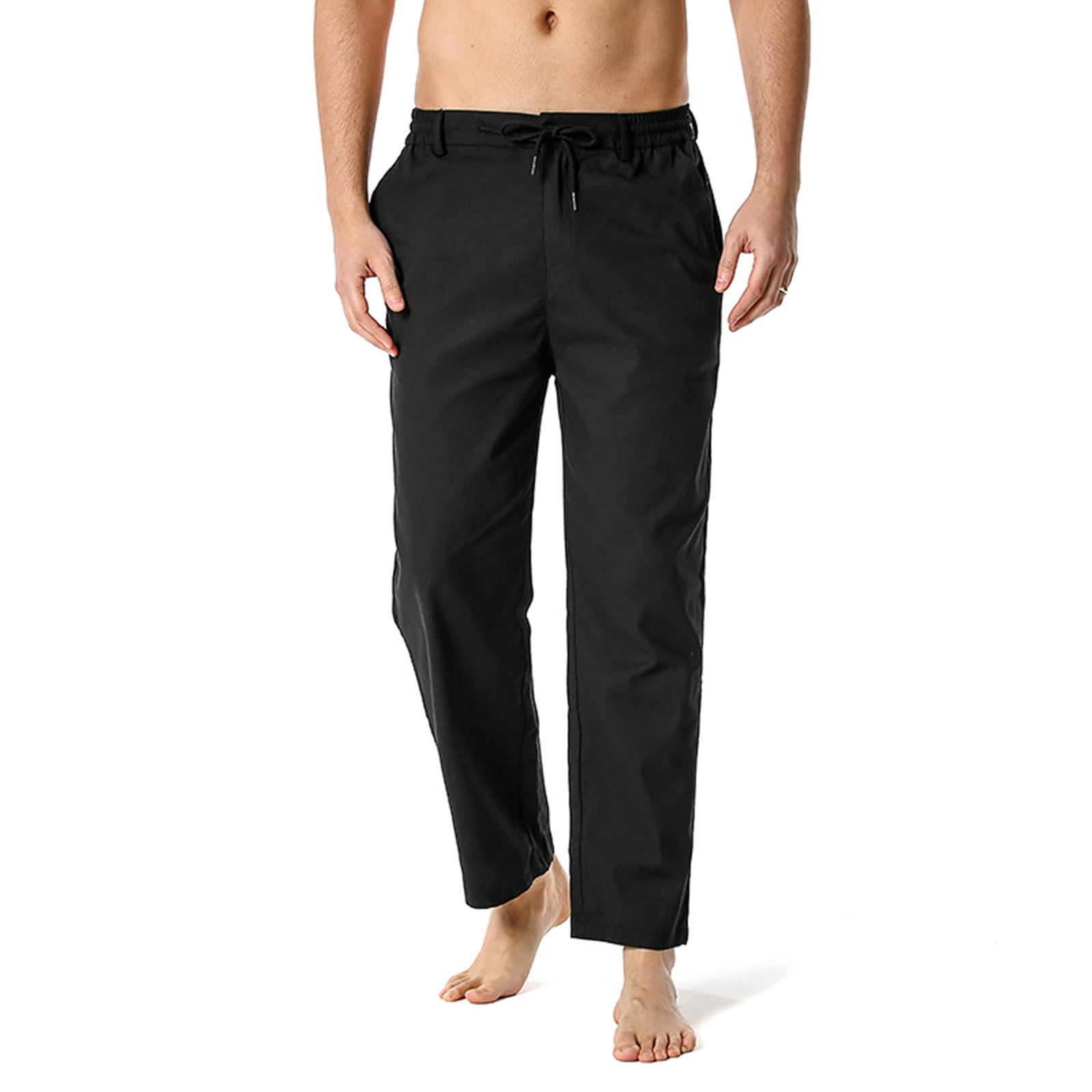 Yoga Pants Mens with Pockets Men'S Cotton-Linen Loose Casual ...