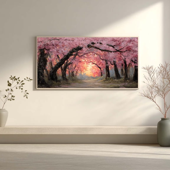 Abstract Landscape Canvas Painting Cherry Blossom Forest Wall Art Pictures for Living Room Bedroom Decoration Canvas Pictures Poster Frameless