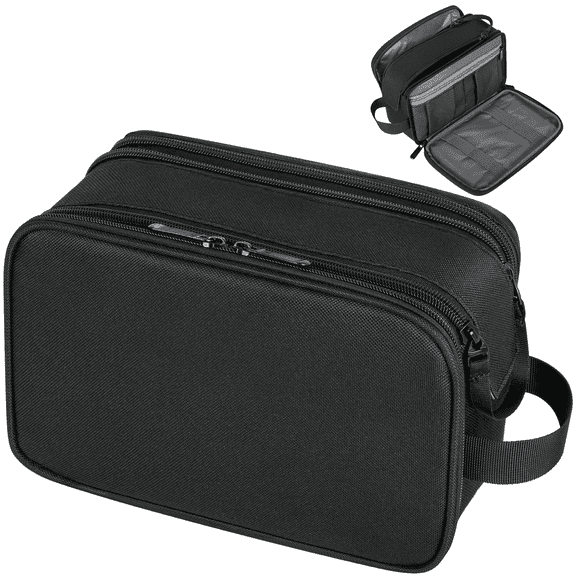 Toiletry Bag for Men, PU Leather Travel Toiletry Organizer with Handle, Water Resistant Travel Essentials for Women, Travel Storage Bags with Divider for Cosmetics Toiletries Brushes Tools, Black