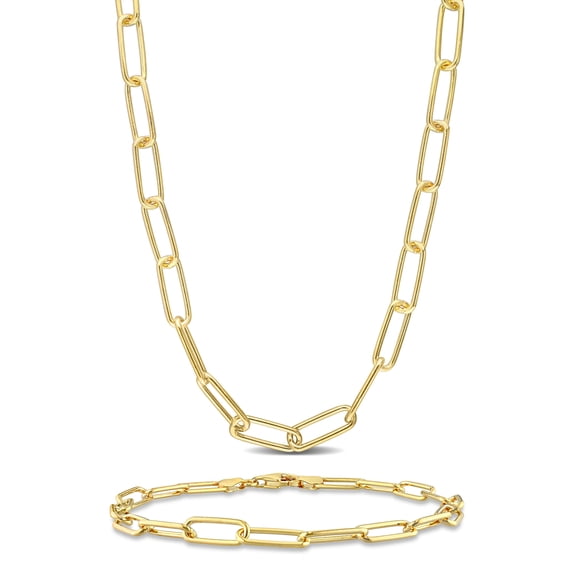 Everly Women's Yellow Silver 5mm Paperclip Chain Necklace and Anklet Set - 16 in 9 in