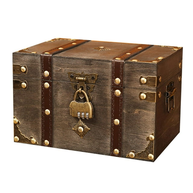 Baúl de madera para guardar objetos de colección, como el tesoro pirata. Decoración para el hogar, regalo o recuerdo. L