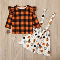 thumbnail image 4 of TAIAOJING Toddler Girls Summer Outfit 2 Piece Long Sleeve Plaid Tops T Shirt Pumpkin Prints Suspender Skirts Toddler Girl Outfit 2-3 Years, 4 of 8