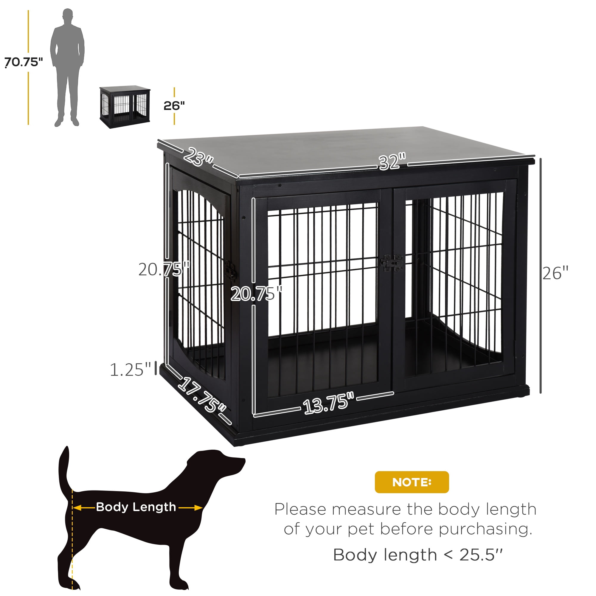 Dog Crate Furniture, Small Dog Cage End Table with Two Opening Sides, Lockable Door, Puppy Kennel Indoor, Cute and Decorative, Black