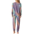 thumbnail image 3 of INSPIRE CHIC Women's Pajamas Set Tie Dye Long Sleeve Round Neck Drawstring Long Pants Pajamas Loungewear XL Purple, 3 of 6