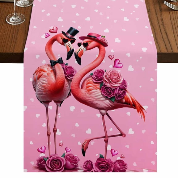 Table Runners 72 Inches Long Dress Scarves, Valentine's Day Farmhouse Kitchen Table Runner, Coffee Tablerunners, Flamingos Roses Love Romance Ombre Pink 14x72 Inch
