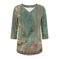 thumbnail image 6 of 3/4 Length Sleeve Womens Tops V Neck Casual Tunic Tops Basic Shirts Loose Fit Blouse Green M, 6 of 7