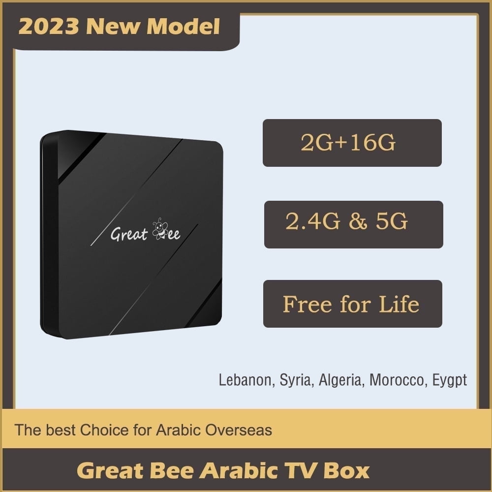 Great Bee Arabic TV Box 2+16G Smart TV Box, Free for Life, 2.4G and 5G WIFI , 4K Set Top Boxes