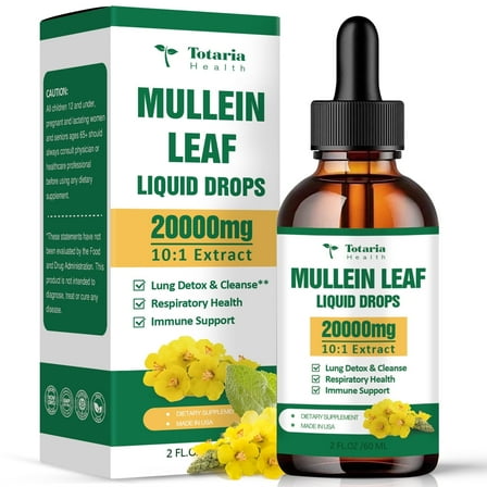 Totaria Mullein Leaf Drops - 20,000mg Pure Mullein Leaf Extract per Serving - Lung Detox & Cleanse, Respiratory Support - 2 fl.oz