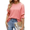 thumbnail image 2 of Womens Tops Women's Summer Casual And Loose Solid Color Round Neck T-shirt With Haif Sleeve Casual Top, 2 of 7