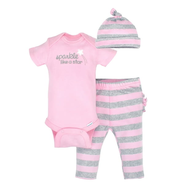 Gerber Gerber Newborn Baby Girl Organic TakeMeHome Outfit Set, 3pc