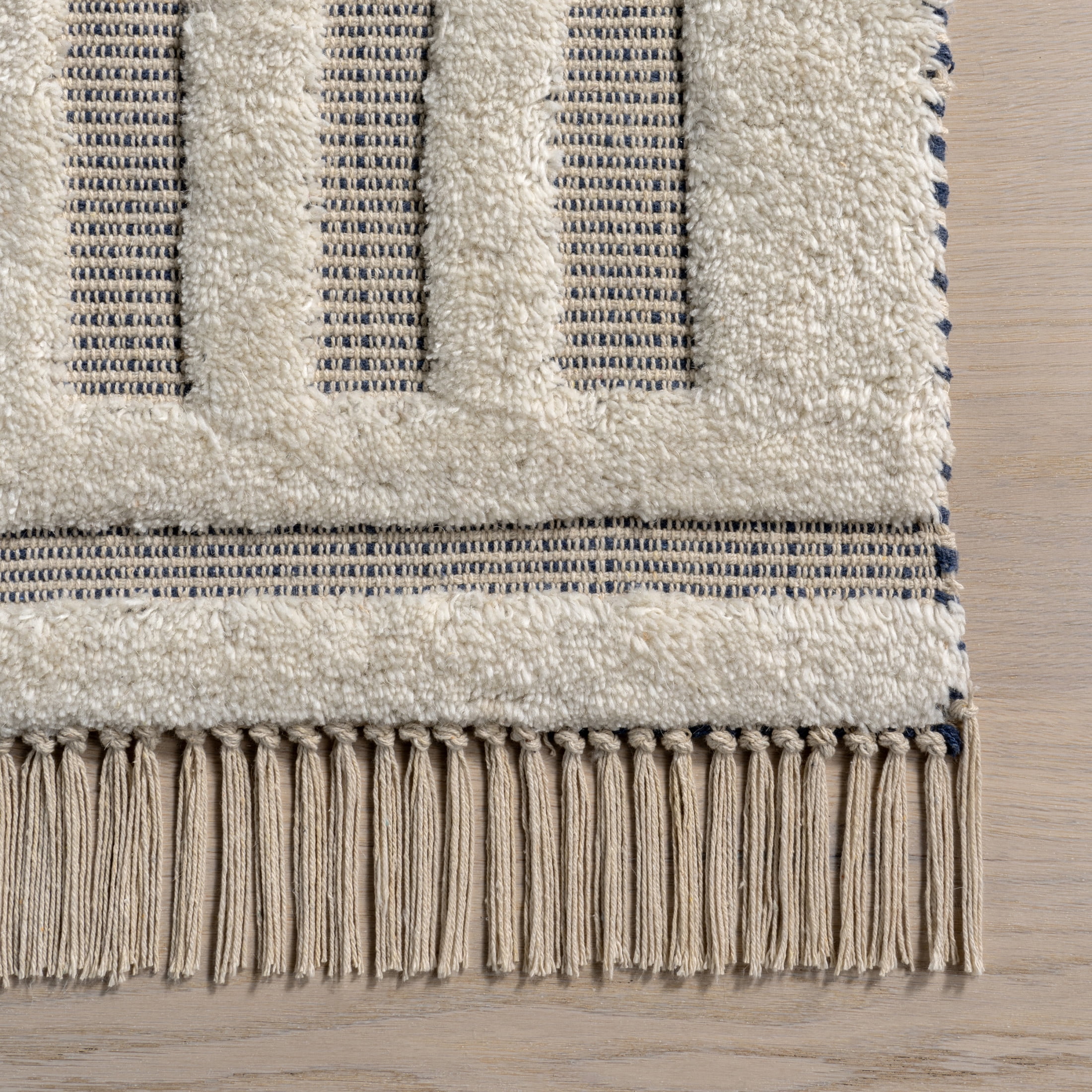 Rugs USA Merrick Tasseled Cotton and Wool Area Rug, 8' 6" x 11' 6", Merrick Blue