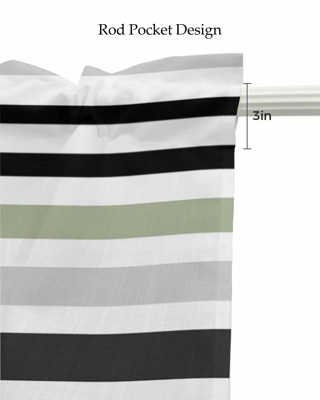 Sage Green Black Stripe Kitchen Valances for Windows Farmhouse Linen Window Valance Curtain for Living Room Window Treatment Modern Abstract Coarse Striped Valance Rod Pocket Topper, 54 x 18 Inch