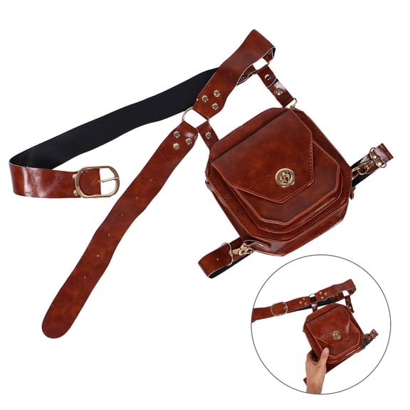 PAMINGONO Vintage Medieval Waist Bag Brown Renaissance Belt Purse for Outdoor Festivals and