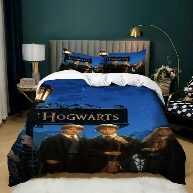 3 Piece Queen Size Bed Set-Super Soft Kids Bedding Fade Resistant Microfiber Bedroom Classic Decor Harry Potter Bedding Set