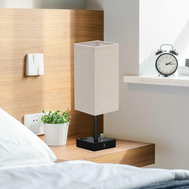 Lámpara de noche con puerto USB y salida, lámpara de mesa con puerto USB C + a y salida de CA para dormitorio, lámpara de de noche pequeña para Beige Yinane Lámpara de noche