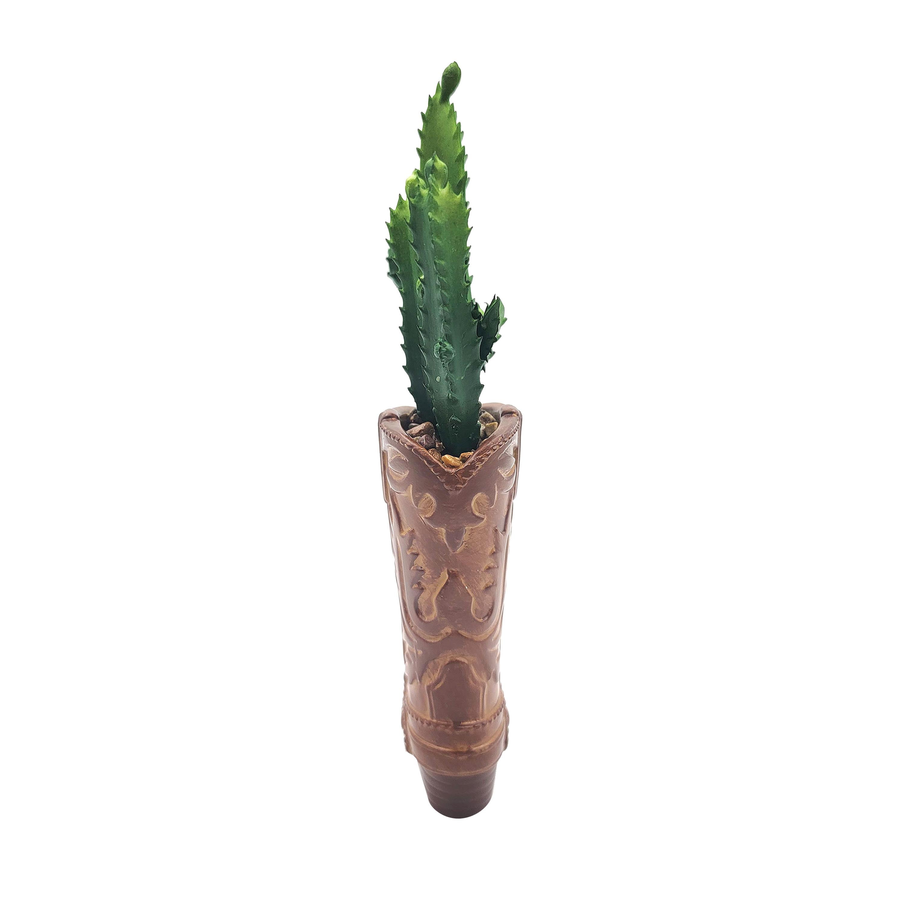 ONLINE 7.25" Artificial Cactus Succulent in Brown Ceramic Cowboy Boot Planter