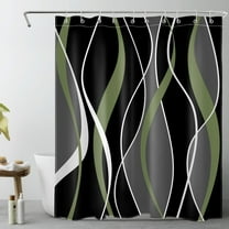 HVEST Modern Geometric Shower Curtain with Abstract Green Black and Gray Line Design - Retro Minimalist Bathroom Decor, Waterproof Polyester Fabric, Includes 10 Hooks, 60x72 Inches