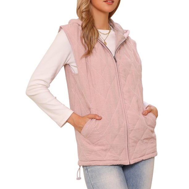 INSPIRE CHIC Chaleco Puffer para Mujeres, Chaleco Sin Mangas de Invierno Acolchado con Capucha y Cremallera M Rosa