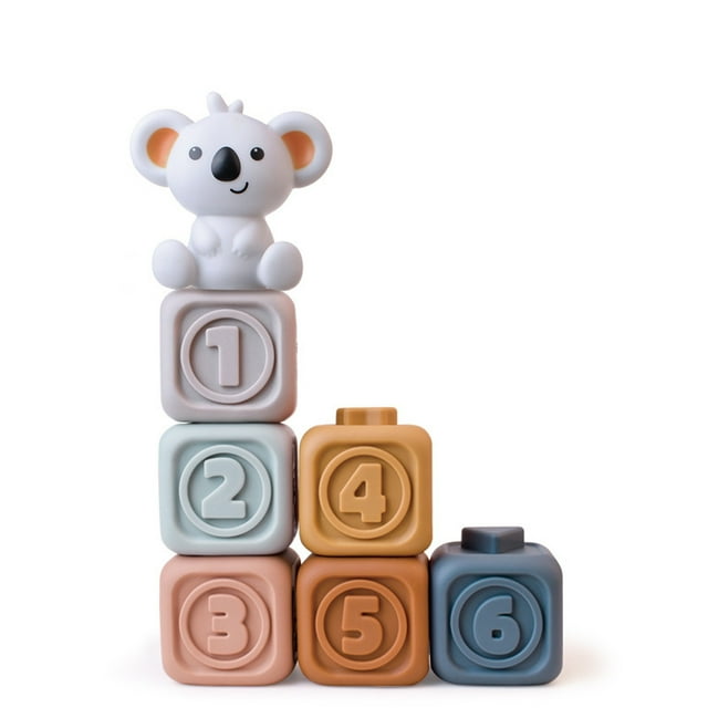 Kids Educational Stacking Blocks Set With 6 Soft Rubber Pieces And Koala Figure Puzzle Toy For Learning And Fun Activities Motor Skills Development