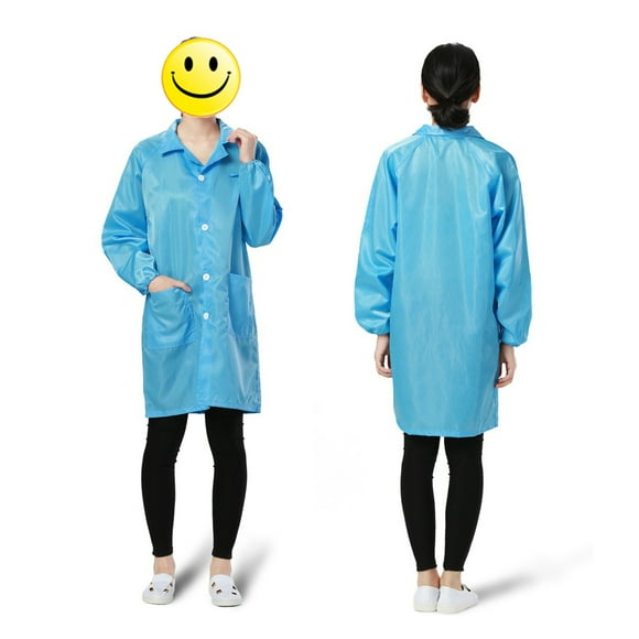 Tignapoo Durable Anti-Static Lab Coat with Dust-Proof Features - Striped Design, Stylish Collar, Ideal for Electronics, Pharmaceuticals, Food Processing, and Biotech Industries - Available in Lake
