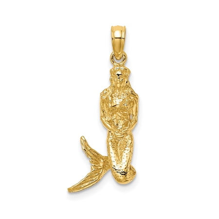 14k Yellow Gold Mermaid Pendant for Women, Nautical Sea Creature Charm Symbolizing Beauty and Ocean Lore, Fantasy Coastal Jewelry for Beach and Marine Life Lovers