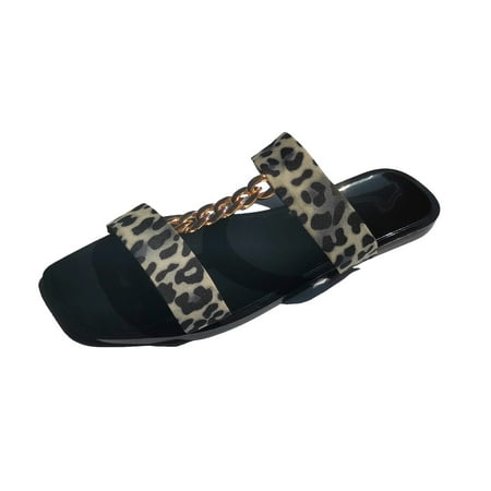 

Qufokar Knee High Wide Calf Boots for Women Size 10 Cute Slippers for Women Fuzzy Cat Womens Shoes Summer Slippers Metal Chain Square Toe Slippers Fashion Flat Plus Size Leopard Print Slippers