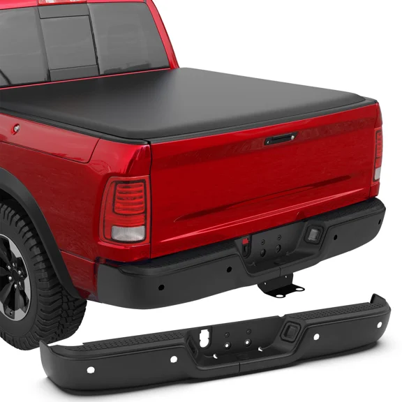MOSTPLUS Black Separated Rear Bumper for 09-18 Ram 1500 10-12 Ram 2500 3500 w/Sensor Hole