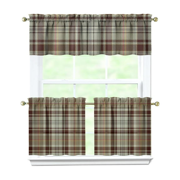 Classic Red and Black Buffalo Plaid Kitchen Curtains Set - Vintage Retro Abstract Colorful Checkered Checkerboard Rustic Farmhouse Striped Moroccan Geometric Drapes